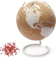 Globe Trekkers - Medium White Cork Globe with 100 Red Push Pins & Steel Base - 7.3 Inches | Great for Mapping Travels & Educational Purposes | Does Not Have Plastic Strip Like Most - USA Outlined