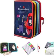Reusable Doodle Book for Kids - 14 Pages Erasable Drawing Pad with 12 Watercolor Pens, Portable Magic Coloring and Learning Toy for Toddlers, Road Trip Travel Set for Boys and Girls