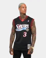 [MITCHELL & NESS] Mitchell & Ness Philadelphia 76ers Allen Iverson #3 Swingman Jersey Black - Size XL XL Black