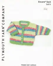 Plymouth Yarn Knitting Pattern #1411 Trimmed Baby Cardigan NB-2yrs 18"-24"