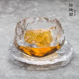 冰凍燒琥珀品茗杯冰巖杯琉璃日式清酒杯茶盞手工玻璃小茶杯烈酒杯