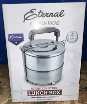 NEW Eternal 2 Tier Stainless Steel Lunch Bento Box Round Double Decker Stackable