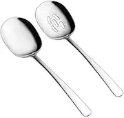jingfei Serving Spoons Set, 10 Inch Slotted Spoon and Serving Spoon, Spoons Silverware, Cooking Spoon, Pasta Spoon,Pack of 2