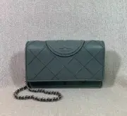 NEW Tory Burch Blue Clay Soft Fleming Chain Wallet Cross Body Bag $448