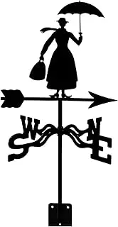 Wind vanes, Outdoor Garden Vintage Black Weathervane Decoration Roof Weather Vane Large Roof Decoration Weather Vane, Easy Install on Yard, & Cupola(Woman with Umbrella)