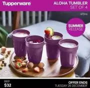 Brand New Tupperware Aloha Tumbler Set Of 4 Rrp $32