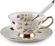 Euro Style Cup & Saucer Set Art Bone China Ceramic Tea Coffee Cup for Home Kitchen Wedding (White rose)