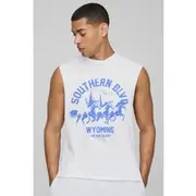 Mens White Oversized Boxy Southern Bronx Graphic vest