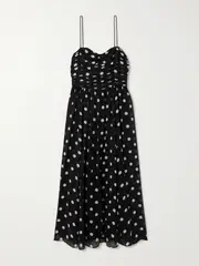 [DÔEN] DÔEN - Maryanna Bow-detailed Ruched Polka-dot Silk-georgette Midi Dress - Black - large large Black