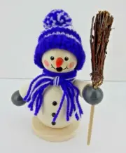 New Handmade German Snowman w/ Broom Smoker w/ Purple Knit Hat by Egermann c