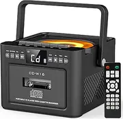 Greadio Portable CD Player for Home, Rechargeable Boombox Cassette Player, Radio CD Player with Bluetooth, Remote Control, 5000mAh Battery, USB, AUX, TF/SD Card, 5W Dual Stereo Speaker (Black)