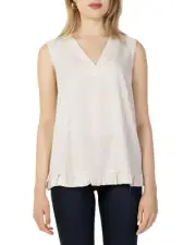 Sandro Ferrone leevele VNeck Ruffle Hem Bloue Women Beige Tops