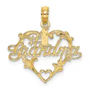 14K Yellow Gold #1 Script Grandma In Heart Charm