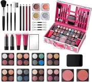 Make up Case for Teens - All-in-1 Makeup Carry Case with Teen Makeup Set - Makeup Box with Eyeshadow, Lipgloss, Highlighter, Blush, Brush and More for College Students