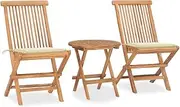 3 Piece Folding Outdoor Dining Set with Cushion Solid Wood Teak,Outdoor Furniture Sets-3063173