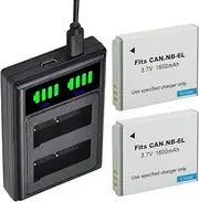 2 Packs NB-6L NB-6LH Batteries Dual Charger with Type C Port for Canon PowerShot SX240 SX275 SX280 SX510 SX500 D30 S90 Camera