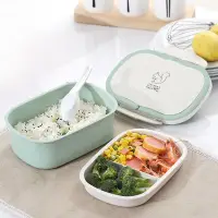 在飛比找Yahoo!奇摩拍賣優惠-新款方形手提快餐盒稻殼飯盒小麥餐具餐盒麥香秸稈分格便當盒