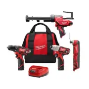 Milwaukee Drill + Impact Driver Combo Kit 12V w/ Multi-Tool + Caulk/Adhesive Gun