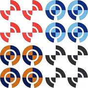Lawn Bowls Identification Stickers Markers Standard 5.5 cm Diameter 4 Full Sets Of 4 Self Adhesive Two Colour Quartered Mixed Colours (E)