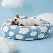 Lesure Donut Medium Dog Bed - Round Cat Beds for Indoor Cats Calming Pet Beds, Cute Modern Beds with Jacquard Shaggy Plush & Anti Slip Bottom, 30 Inch, Blue