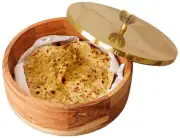 9-inch Wooden Round Roti / Tortilla / Flatbread Casserole Box w/ Gold Color Lid