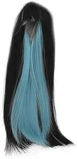 Doll Long Straight Wigs Dual Color Simulation Soft Fiber High Temperature 1/4 Ball Joint Doll Wigs with Bangs (Black Lake Blue)