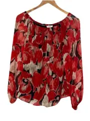 NWT White House Black Market women's long sleeve blouse red floral peasant M
