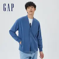 在飛比找蝦皮商城優惠-Gap 男裝 素色V領鈕釦棉質開襟外套 碳素軟磨法式圈織系列