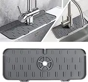 Kitchen Sink Splash Guard, Silicone Faucet Handle Drip Catcher Tray, Dish Soap Dispenser and Sponge Holder Mat Behind Faucet, Kitchen Guard Gadgets Sink Accessories (37*14 cm, Gary)