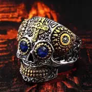 AU Gabala Skull Punk Finger Jewellery Biker Rings Men Titanium Steel Stone Rings