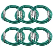 6 Pack of 6 Foot Green TRS to TRS Patch Cables PA/DJ Cords 1/4 Inch TRS