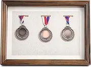 Photo Frame Medal Showcase Frame Military Medal Showcase Frame Photo Frame Deep Box Glass Wood Military Badge Patches Insignia-European Retro||A4-F