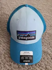 NWT New Patagonia P-6 Logo Lopro Trucker Hat Low Crown Fin Blue Snapback