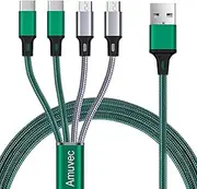 Multi Charger Cable, Amuvec [3A 1.2M] 4 in 1 USB Fast Charging Nylon Braided Cord with 2 Micro USB 2 Type C Connectors, for iPhone 15 Pro, Samsung Galaxy S23 S20 S8 S6, Huawei, LG, Sony, Xiaomi, Tab