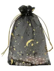 100PCS Black Organza Bags 4X6 with Drawstring Jewelry Bags Small Moon Star Me...