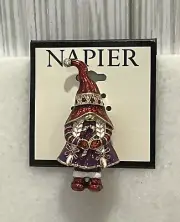 Napier Red Purple White Enamel Gold Tone Knome Pin Brooch