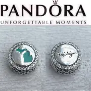 Pandora State Of Michigan Exclusive State Map Round Sparkling Charm