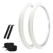 PRO+ Bicycle 26" x 1.50" All White Slick TREAD (2) 26" Tires,Tubes,Levers