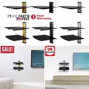 1/2TIER DUAL GLASS SHELF WALL MOUNT UNDER TV CABLE BOX COMPONENT DVR DVD BRACKET