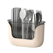 Multifunctional Kitchen Cutlery Holder with Drain Storage, 3-Compartment Flatware Organizer, Home Ki Light Pink