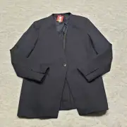 Spanx Blazer Womens Small Blue Pin Striped Perfect Collarless One Button NWT