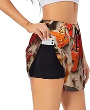 [GaxfjRu] World Map Made up of Spices Print Women's Running Shorts High Waisted Running Shorts Pocket Sporty Gym Elastic Short