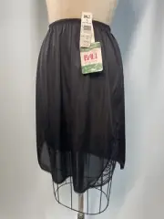 New NWT NOS BALI half Slip SIZE LARGE Length 22" black nylon lace classic retro