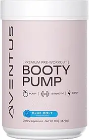 Aventus Booty Pump Pre-Workout Powder | Pump, Strength and Energy with Collagen, Creatine, Caffeine and More, 30 Servings (30 Servings, Blue Bolt)