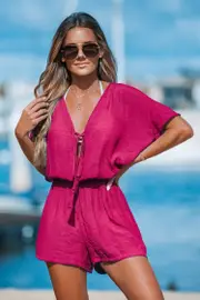 Cupshe Sunset Pop Pink Cover-Up Romper - Magenta,L