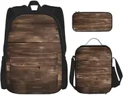 Rustic Old Barn Wood Backpack With Lunch Box And Pencil Case 3 In,Kawaii Backpacks With Lunch Bag Matching Combo