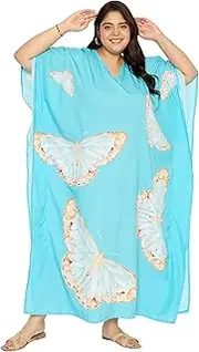 [Gypsie Blu] Women Polyester Plus Size Kimono Long Caftan Kaftan Dress Beach Cover Ups Summer Dresses for Ladies