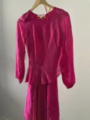 VANESSA BRUNO HOT PINK SILK DRESS LONG SLEEVED SMART CASUAL FORMAL SMALL NEW TAG