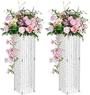 Centerpieces for Wedding Table Vases - 2 Pcs 31.5in Tall Flower Vase Crystal Flowers Stand for Party Tables Decorations - Elegant Bulk Weddings Decoration Table Geometric Centerpiece Stands