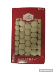NIB Holiday Time 6 Feet White Felt Snowball Ball Winter Christmas Tree Garland